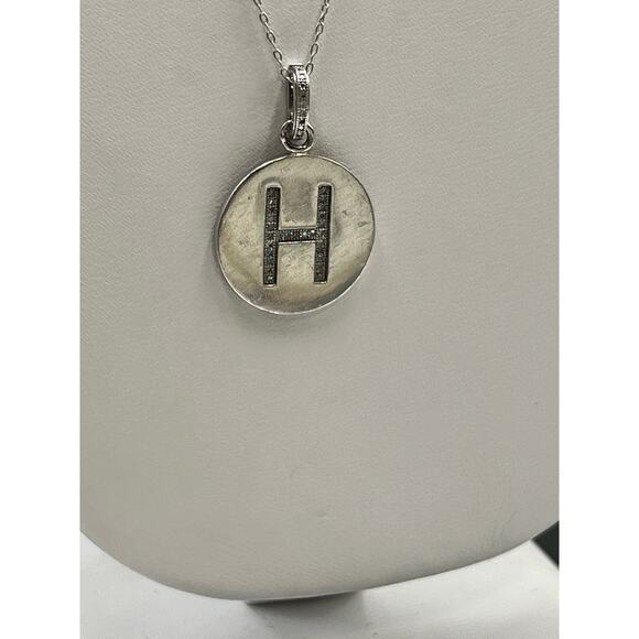 BDG Italy Sterling SIlver 925 Diamond Initial Letter H Pendant Necklace - Picture 3 of 12